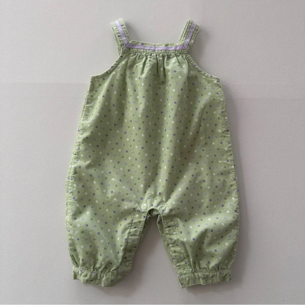 Gymboree 0-3 Months Baby Girl Corduroy Green Purple Polka Dot Romper Spring